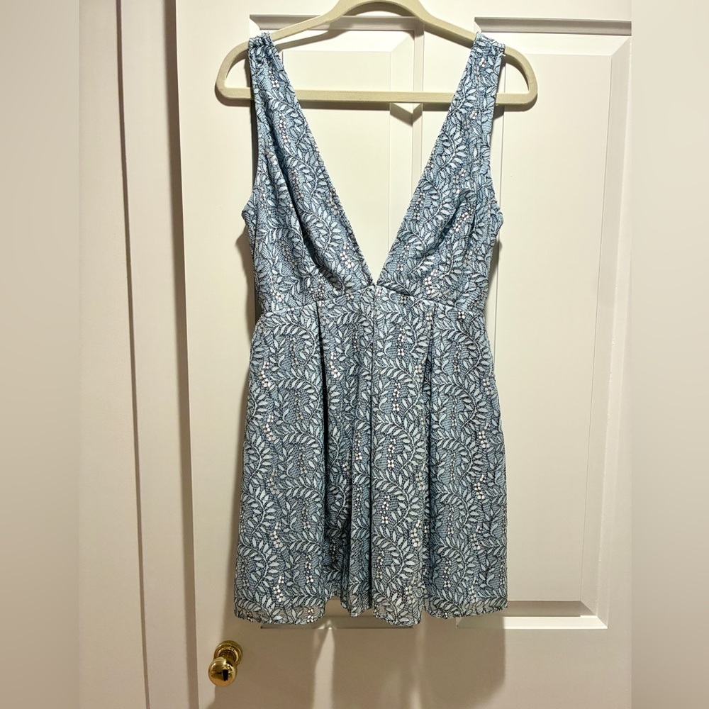 Superdown Light Blue & White Lace Mini Dress